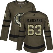 Wholesale Cheap Adidas Bruins #63 Brad Marchand Green Salute to Service Women's Stitched NHL Jersey
