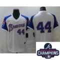 Wholesale Cheap Men Nike Atlanta Braves 44 Hank Aaron Authentic White Cool Base MLB Stitched MLB 2021 Champions Patch Jersey