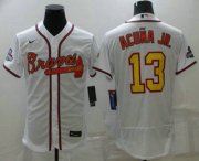 Wholesale Cheap Men's Atlanta Braves #13 Ronald Acuna Jr White Gold 2021 World Series Champions Stitched MLB Flex Base Jersey