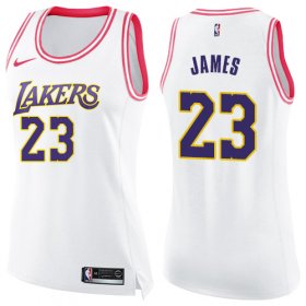 Wholesale Cheap Women\'s Nike Los Angeles Lakers #23 LeBron James White Pink NBA Swingman Fashion Jersey