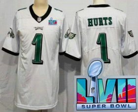 Wholesale Cheap Women\'s Philadelphia Eagles #1 Jalen Hurts Limited White Super Bowl LVII Vapor Jersey