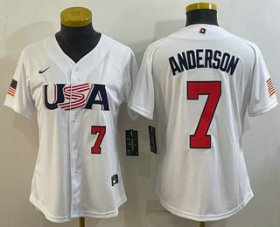 Wholesale Cheap Womens USA Baseball #7 Tim Anderson Number 2023 White World Classic Stitched Jersey