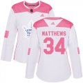 Wholesale Cheap Adidas Maple Leafs #34 Auston Matthews White/Pink Authentic Fashion Women's Stitched NHL Jersey
