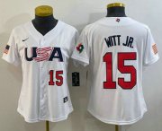 Wholesale Cheap Women's USA Baseball #15 Bobby Witt Jr Number 2023 White World Classic Replica Stitched Jersey