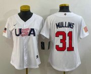 Wholesale Cheap Women's USA Baseball #31 Cedric Mullins 2023 White World Classic Stitched Jersey