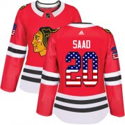 Wholesale Cheap Adidas Blackhawks #20 Brandon Saad Red Home Authentic USA Flag Women's Stitched NHL Jersey