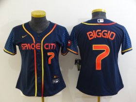 Wholesale Cheap Women\'s Houston Astros #7 Craig Biggio Number 2022 Navy Blue City Connect Cool Base Stitched Jersey