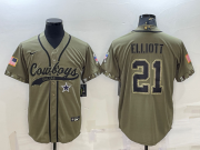 Wholesale Cheap Men's Dallas Cowboys #21 Ezekiel Elliott 2022 Olive Salute to Service Cool Base Stitched Baseball Jersey