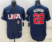 Wholesale Cheap Men's USA Baseball #22 Clayton Kershaw 2023 Navy World Baseball Classic Stitched Jerseys