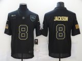 Wholesale Cheap Men's Baltimore Ravens #8 Lamar Jackson Black 2020 Salute To Service Stitched NFL Nike Limited Jersey