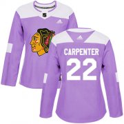 Wholesale Cheap Adidas Blackhawks #22 Ryan Carpenter Purple Authentic Fights Cancer Women's Stitched NHL Jersey