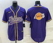Wholesale Cheap Men's Los Angeles Lakers Purple Team Big Logo Cool Base Stitched Baseball Jersey