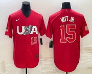 Wholesale Cheap Men's USA Baseball #15 Bobby Witt Jr Number 2023 Red World Baseball Classic Stitched Jersey1
