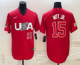 Wholesale Cheap Men\'s USA Baseball #15 Bobby Witt Jr Number 2023 Red World Baseball Classic Stitched Jersey1