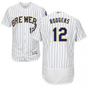 Wholesale Cheap Brewers #12 Aaron Rodgers White Strip Flexbase Authentic Collection Stitched MLB Jersey