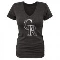 Wholesale Cheap Women's Colorado Rockies Fanatics Apparel Platinum Collection V-Neck Tri-Blend T-Shirt Black