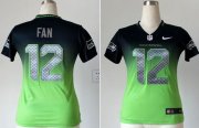 Wholesale Cheap Nike Seahawks #12 Fan Steel Blue/Green Women's Stitched NFL Elite Fadeaway Fashion Jersey