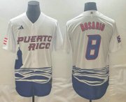 Wholesale Cheap Men's Puerto Rico Baseball #8 Eddie Rosario 2023 White World Classic Stitched Jersey