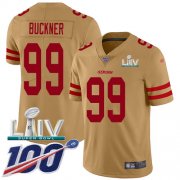 Wholesale Cheap Nike 49ers #99 DeForest Buckner Gold Super Bowl LIV 2020 Men's Stitched NFL Limited Inverted Legend 100th Season Jersey