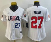 Wholesale Cheap Women's USA Baseball #27 Mike Trout Number 2023 White World Classic Replica Stitched Jersey