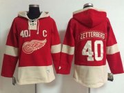 Wholesale Cheap Detroit Red Wings #40 Henrik Zetterberg Red Women's Old Time Lacer NHL Hoodie