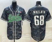 Wholesale Cheap Men's Philadelphia Eagles #68 Jordan Mailata Grey Camo With Super Bowl LVII Patch Cool Base Stitched Baseball Jersey
