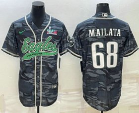Wholesale Cheap Men\'s Philadelphia Eagles #68 Jordan Mailata Grey Camo With Super Bowl LVII Patch Cool Base Stitched Baseball Jersey