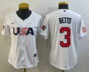 Wholesale Cheap Women's USA Baseball #3 Mookie Betts 2023 White World Classic Replica Stitched Jersey