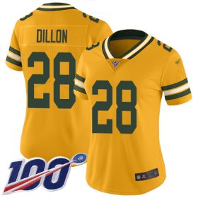 Wholesale Cheap Nike Packers #28 AJ Dillon Gold Women\'s Stitched NFL Limited Inverted Legend 100th Season Jersey