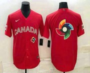 Wholesale Cheap Men's Canada Baseball 2023 Red World Big Logo With Patch Classic Stitched Jersey