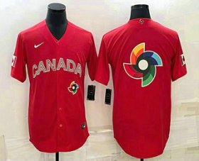 Wholesale Cheap Men\'s Canada Baseball 2023 Red World Big Logo With Patch Classic Stitched Jersey