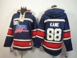 Wholesale Cheap Olympic Team USA #88 Patrick Kane Navy Blue Throwback Sawyer Hooded Sweatshirt Stitched NHL Jersey