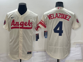 Wholesale Cheap Men\'s Los Angeles Angels #4 Andrew Velazquez Cream 2022 City Connect Flex Base Stitched Jersey