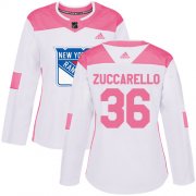 Wholesale Cheap Adidas Rangers #36 Mats Zuccarello White/Pink Authentic Fashion Women's Stitched NHL Jersey