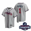 Wholesale Cheap Men Nike Atlanta Braves 1 Ozzie Albies Gray Road Stitched Baseball Stitched MLB 2021 Champions Patch Jersey