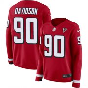 Wholesale Cheap Nike Falcons #90 Marlon Davidson Red Team Color Women's Stitched NFL Limited Therma Long Sleeve Jersey