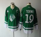 Wholesale Cheap Blackhawks #19 Jonathan Toews Green St. Patty's Day Embroidered Youth NHL Jersey