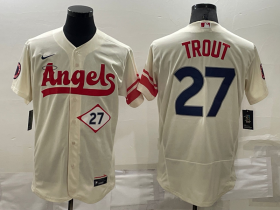 Wholesale Cheap Men\'s Los Angeles Angels #27 Mike Trout Number Cream 2022 City Connect Flex Base Stitched Jersey