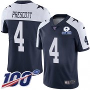 Wholesale Cheap Nike Cowboys #4 Dak Prescott Navy Blue Thanksgiving Men's Stitched With Established In 1960 Patch NFL 100th Season Vapor Untouchable Limited Throwback Jersey
