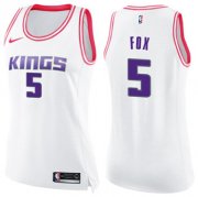 Wholesale Cheap Women's Sacramento Kings #5 De'Aaron Fox White Pink NBA Swingman Fashion Jersey