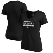 Wholesale Cheap MLB Majestic Women's 2019 London Series Step to the Plate V-Neck T-Shirt - Black