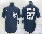 Wholesale Cheap Men's New York Yankees #27 Giancarlo Stanton Black Stitched Nike Cool Base Throwback Jersey