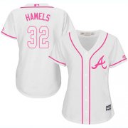 Wholesale Cheap Braves #32 Cole Hamels White/Pink Fashion Women's Stitched MLB Jersey