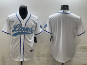 Wholesale Cheap Men's Detroit Lions Blank White With Patch Cool Base Stitched Baseball Jersey