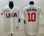 Wholesale Cheap Men's USA Baseball #10 JT Realmuto 2023 White World Baseball Classic Stitched Jersey