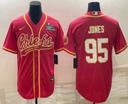 Wholesale Cheap Men's Kansas City Chiefs #95 Chris Jones Red With Super Bowl LVII Patch Cool Base Stitched Baseball Jersey