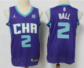 Wholesale Cheap Men\'s Charlotte Hornets #2 LaMelo Ball Purple 2021 Brand Jordan City Edition Swingman Jersey With The Sponsor Logo