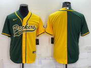 Wholesale Cheap Men's Green Bay Packers Blank Green Yellow Split With Patch Cool Base Stitched Baseball Jersey