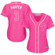 Wholesale Cheap Phillies #3 Bryce Harper Pink Fashion Women's Stitched MLB Jersey
