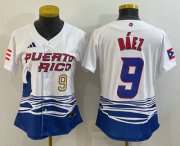 Wholesale Cheap Women's Puerto Rico Baseball #9 Javier Baez Number White 2023 World Baseball Classic Stitched Jerseys